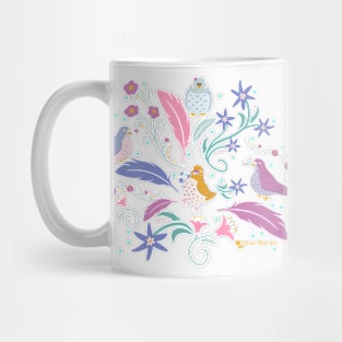 Colorful Pigeons with Flowers Mug